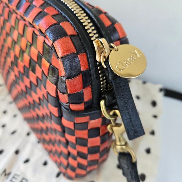 Clare Vivier V Midi Sac Red Black Checker Woven Leather Crossbody Purse EUC Rare - Picture 4 of 16